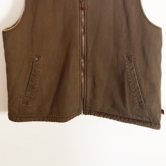 WOOLRICH Sherpa lined Canvas duck zip up Vest Brown Mens size XL - Picture 4 of 9